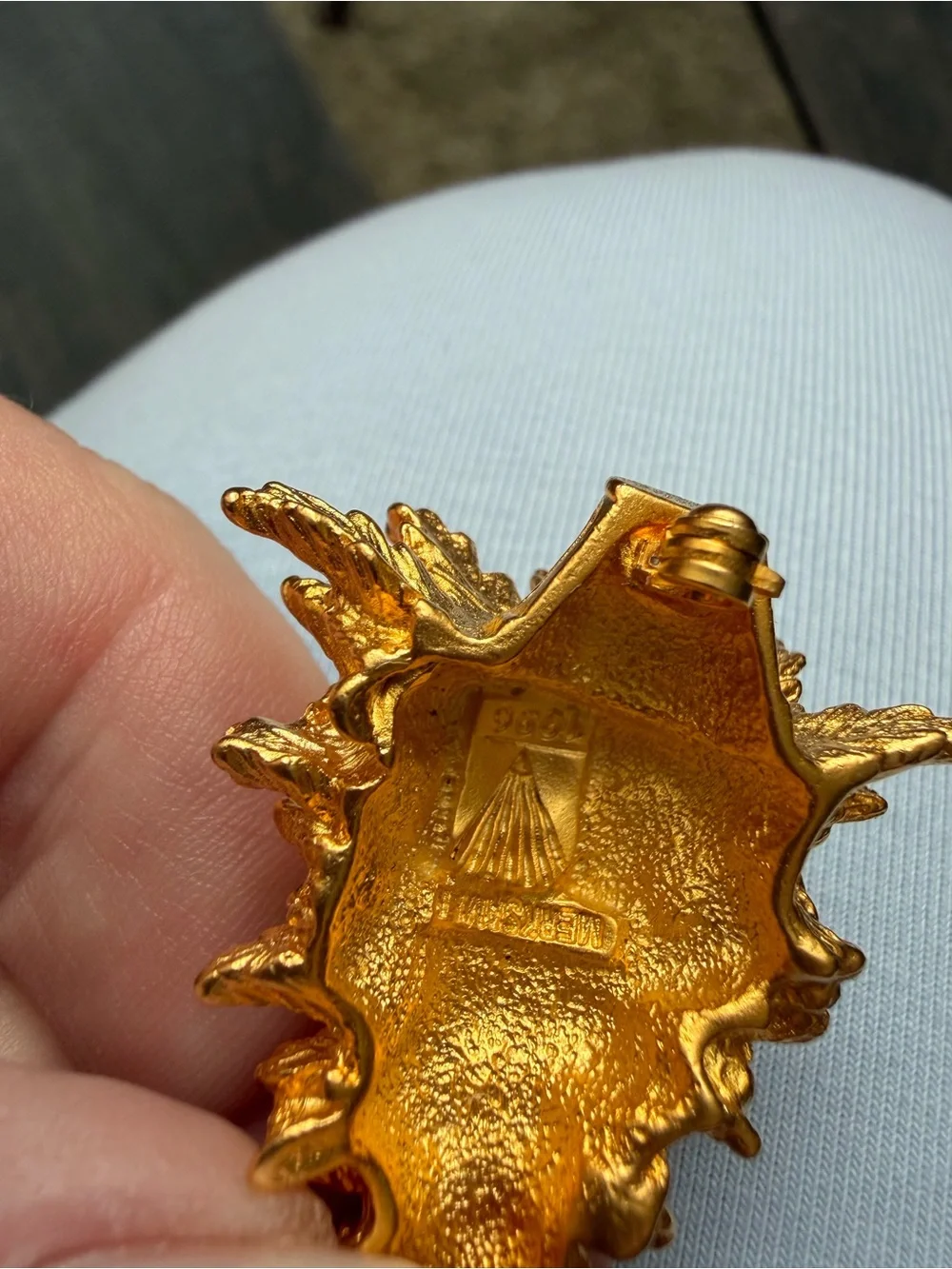 MERKSAMER matte Gold-tone Christmas Tree Brooch with Multicolor Rhinestones.
